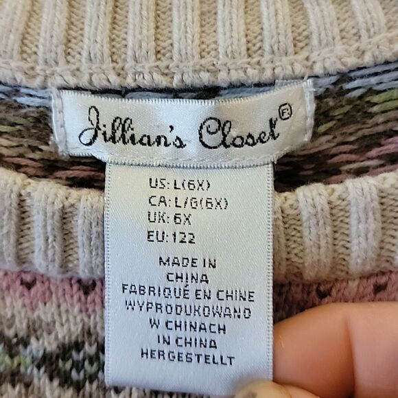 JILLIAN'S CLOSET IVORY FAIR ISLES LONG-SLEEVE SWEATER DRESS, SIZE 6X - Picture 6 of 12